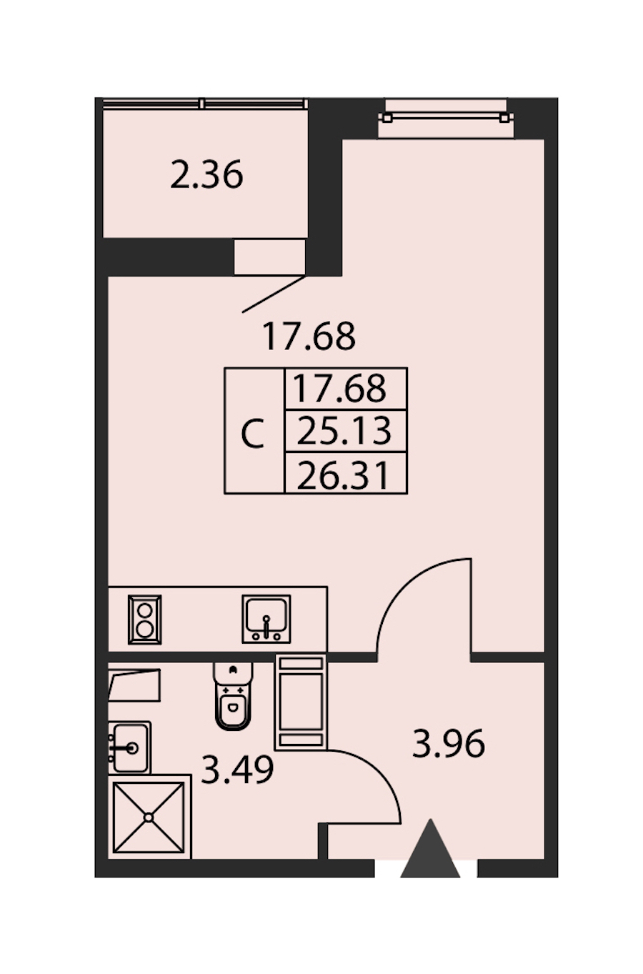 Квартира студия 25.13 м², 12/12 эт., ЖК «Полис ЛАВрики»